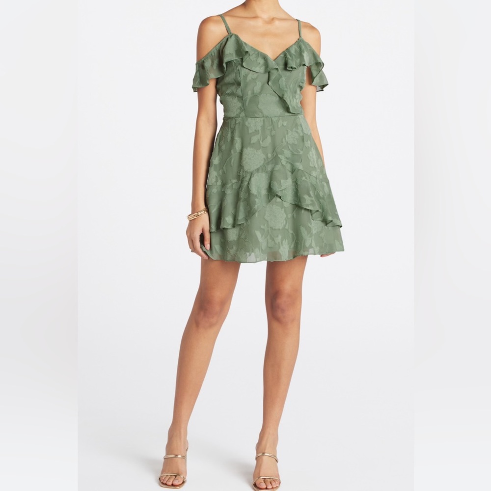 Cold shoulder dress in olive green